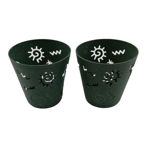 Set Of 2 Metal Votive Candle Holders With Tribal Gecko Kokopelli & Sun Design - Picture 2 of 8